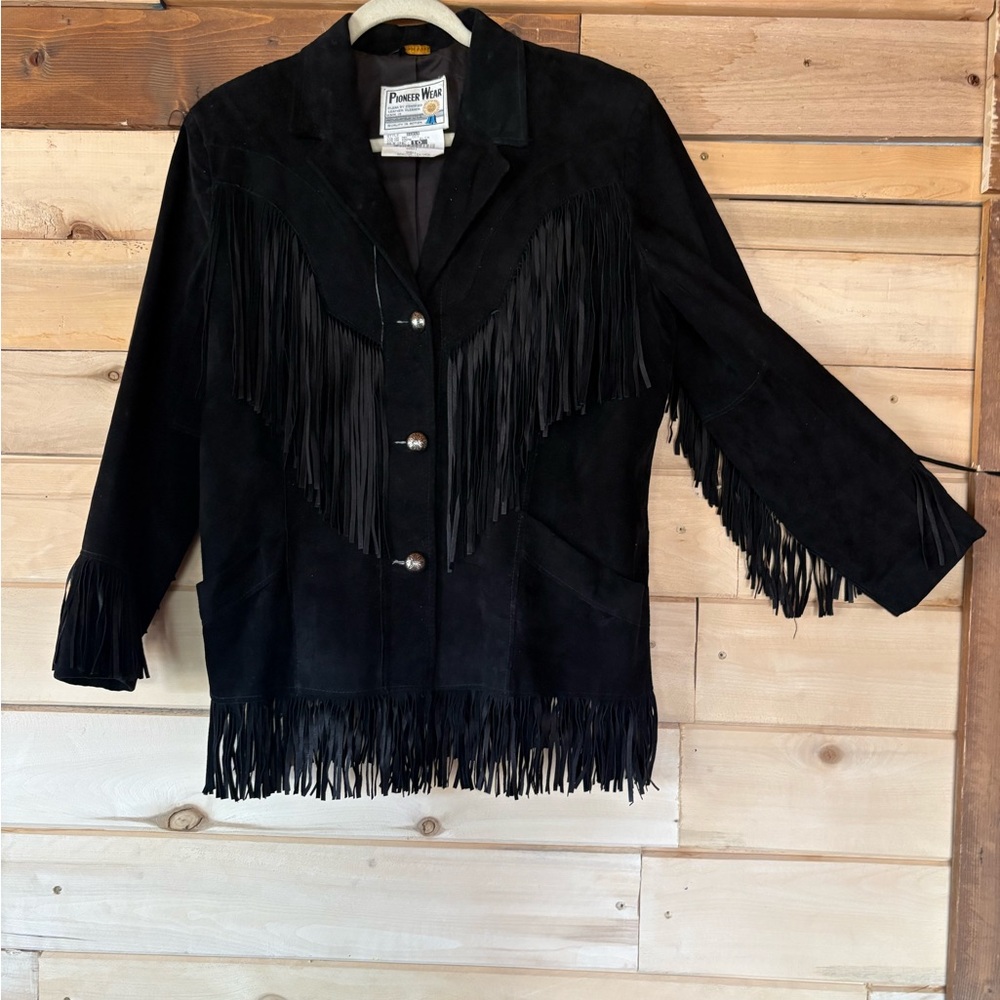 PIONEER Women's Black Leather Jacket with Fringe